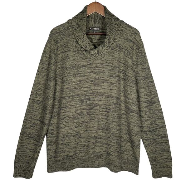Express Factory Knit Sweater Men's XL Green and‎ Black Heathered Long Sleeves - Picture 1 of 12